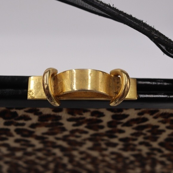 North Judd O’Connor Goldberg Vintage Leopard Print Black Leather Handbag Chic - Picture 9 of 16